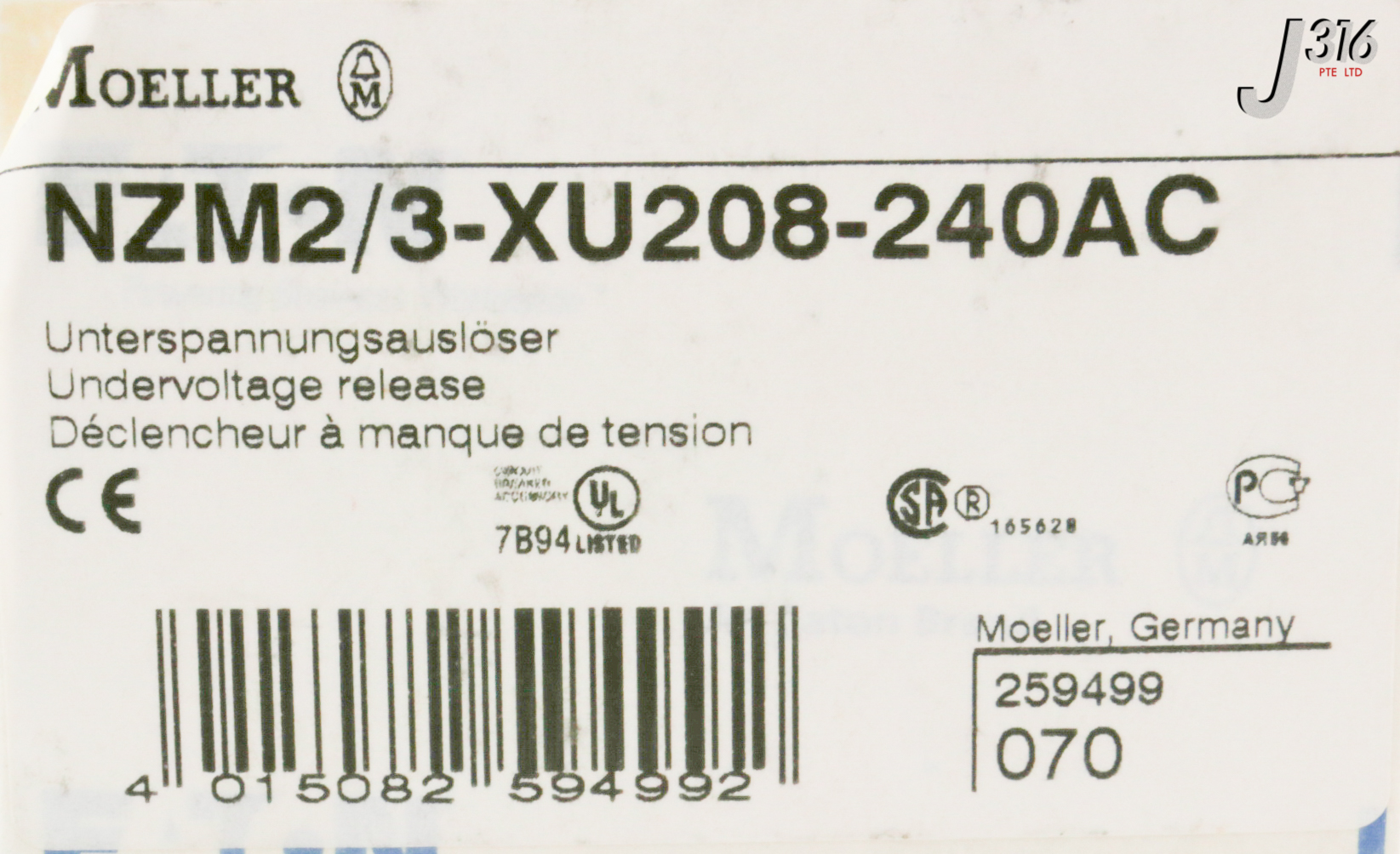 30947 EATON MOELLER UNDERVOLTAGE RELEASE, 208-240V (NEW) NZM2/3